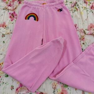 Aviator Nation Light Pink Joggers with Rainbow Design